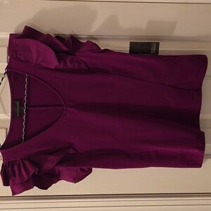 BOLD ELEMENTS BRAND WOMEN'S PLUM RUFFLED V-NECK SUMMER TOP SIZE MEDIUM